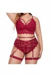 IQYU Ensemble de lingerie thermique pour homme et femme - Dentelle florale - Bordure en dentelle - Jarretière - Taille haute 