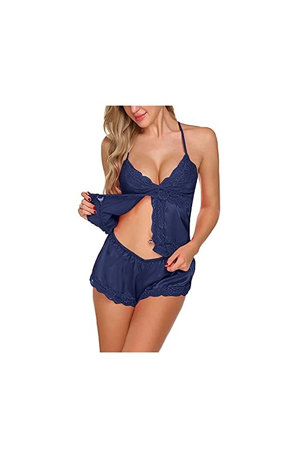 Ensemble de Lingerie de Nuit en Dentelle Pyjama Satin Soie Sexy Lingerie Femme Lingerie Lingerie Sexy Sous-Vêtements de Nuit 