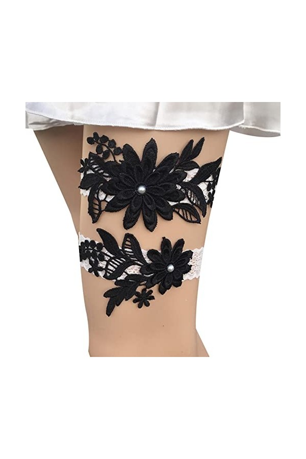 Rianpesn mariage florale - Jarretelles mariage - En dentelle - Élastique - Anneau cuisse - Accessoire jambe bal