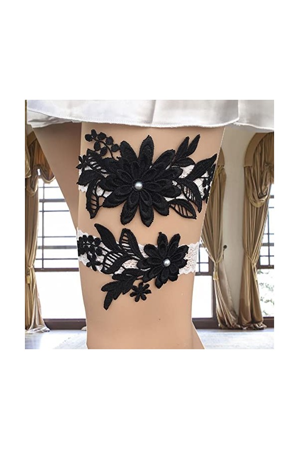 Rianpesn mariage florale - Jarretelles mariage - En dentelle - Élastique - Anneau cuisse - Accessoire jambe bal