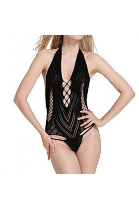 UOWEG sous-vêtements érotiques pour Femmes Net Suit de pêche Trous évidés sous-vêtements Sexy Ensemble Fendue Black, One Siz