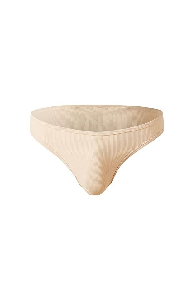 Sous-vêtement sexy en nylon côtelé stretch pour homme Taille basse, beige, L
