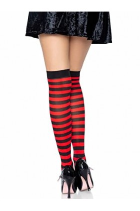 Leg Avenue - Striped nylon thigh highs, Taille Unique Noir Rouge 