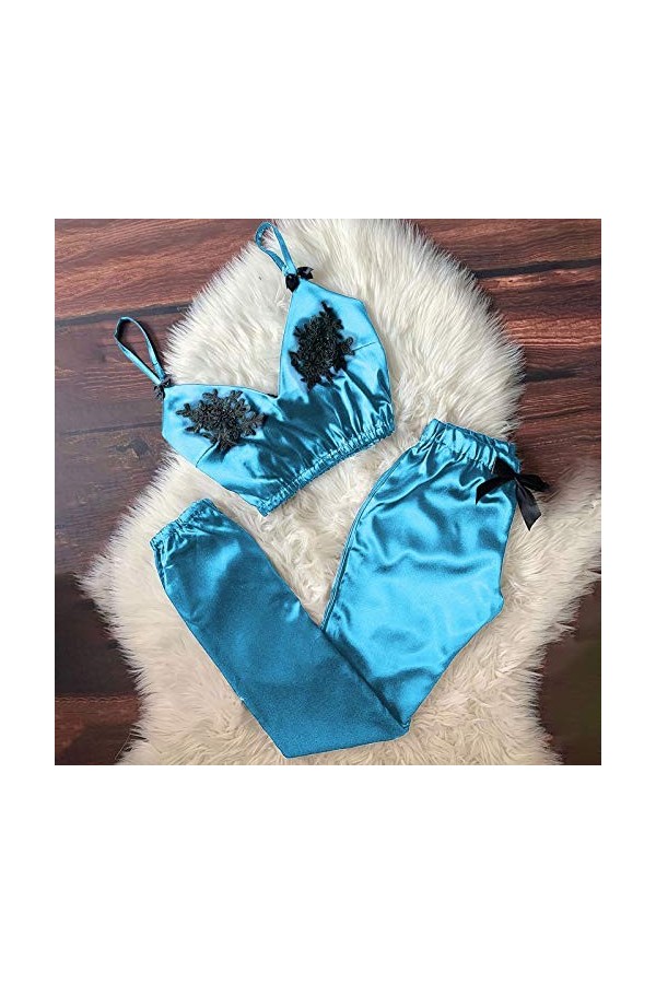 Lingerie Femme Sexy Ensemble Homme Sexy Hot y29k Sexy Women Bowknot V-Neck Tache Camisole Eyelash Pyjama Pantalon Set Dentell