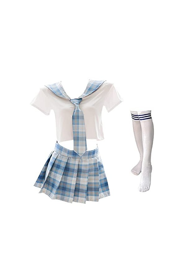 Tenue décolière japonaise à carreaux avec jupe plissée pour uniforme de costumade 7039 blanc rose 