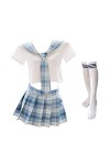 Tenue décolière japonaise à carreaux avec jupe plissée pour uniforme de costumade 7039 blanc rose 