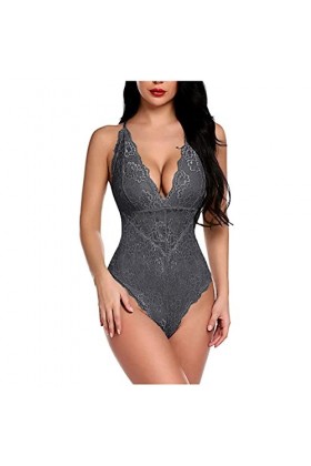 Lingerie Sexy Femme Coquine Hot Grande Taille Deep V Dos Nu Réglable Teddy Ensemble de Lingerie Entrejambe Dentelle Babydolls