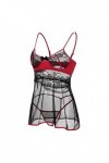 Pyjama sexy sans fil en dentelle pour femme, Bordeaux, XL
