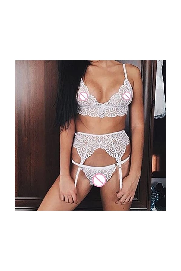 Costume à Trois Points en Dentelle de Lingerie Sexy européenne et avec sous-vêtements Multi-pièces Porte-Jarretelles Open Pan