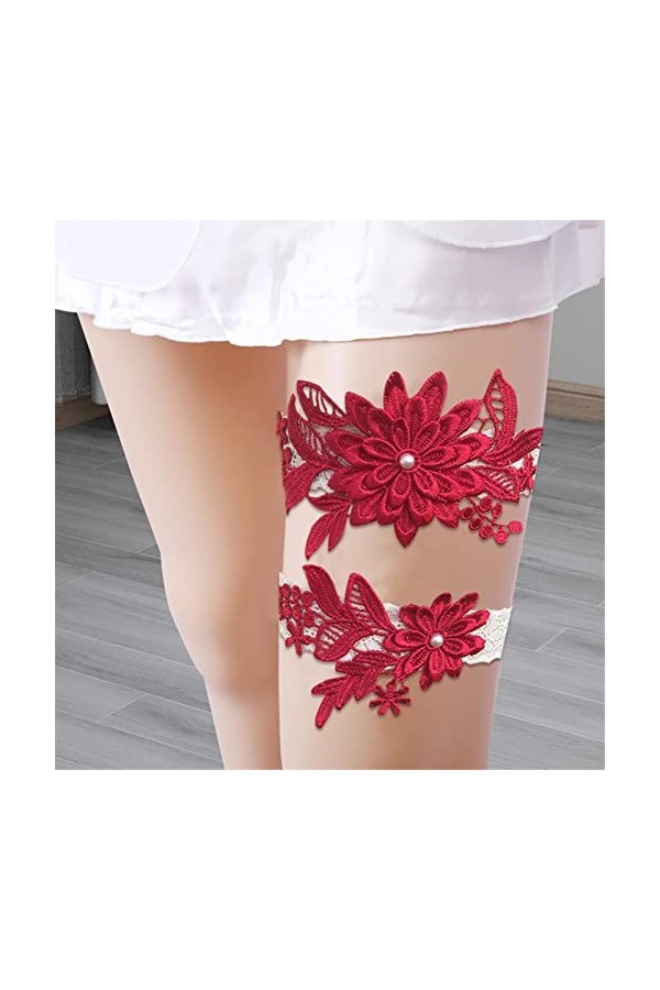 Jildouf Ligue de mariage, Ligue de bal avec perles Marguerite, élastique et cousu à la main, jarretières, ceinture et jambe, 
