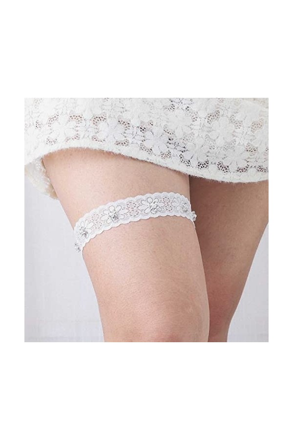 Relandy Jarretière de mariage en dentelle blanche avec fleur pour femme et fille