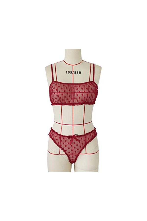 Soutien-Gorge Séduction Ouvert Ajouré Sexy String sans Entrejambe Dentelle Pyjama de Chambre Push-up Rembourré Femme Elegance