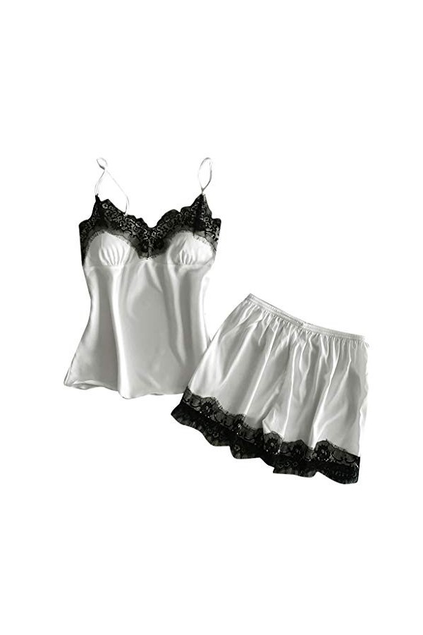 TWIOIOVE Lingerie pour femme de ménage en satin avec crâne et filet de pêche, Blanc., L