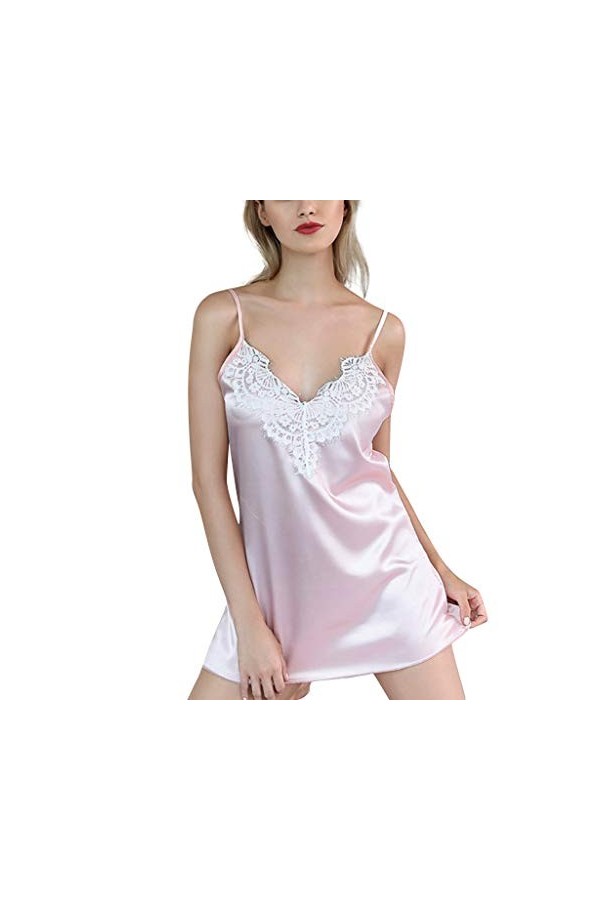 Femmes Dentelle Sexy Évidé Sling Jupe Sous-vêtements Robe de nuit en cuir verni Lingerie, Rose, XXL