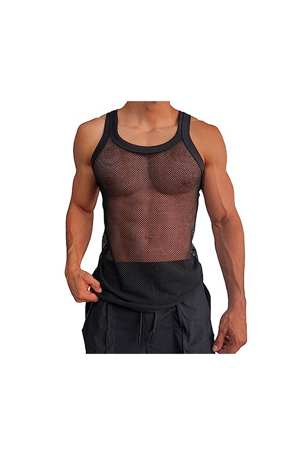 Mymyguoe Débardeur pour homme - Sans manches - Couleur unie - Coupe fine - Grande taille - Maillot de corps - Structure en ma