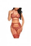 LDadgf Ensemble de lingerie en dentelle de couleur unie avec soutien-gorge ras du cou amovible à bretelles et culotte sans ba