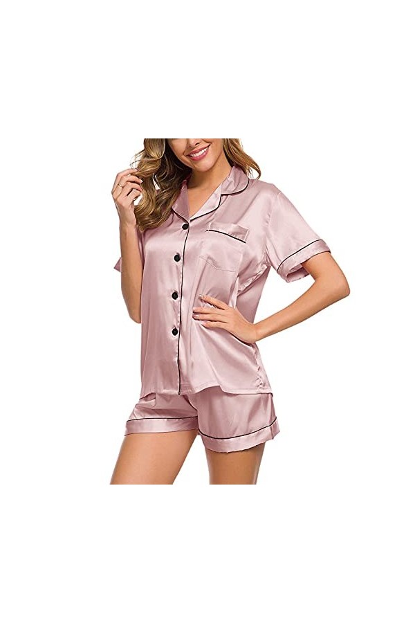 Lingerie pour femme - Sous-vêtements courts pour femme - Pyjama décontracté et sexy - Ensemble de sous-vêtements en satin - R
