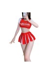 LureZone Uniforme de pom-pom girl sexy à manches courtes pour femme, uniforme de scène, cosplay, fête, Halloween 6954rouge 