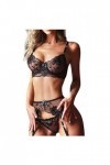 Lingerie Sexy Femme, Nuit sous-Vêtements Maille Ensemble Transparents Dentelle avec Anneau Acier Femme Lingerie Nuisette Mini