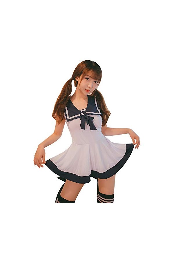 SINMIUANIME Tenue décolière sexy Anime Lingerie Jupe plissée Uniforme Robe mignonne Étudiante Cosplay Costume, 6914 Noir, ta