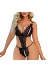 Fulidngzg Lingerie pour femme - Lingerie transparente - Nuisette SM - Body érotique - Noir - Lingerie sexy - Lingerie sexy - 