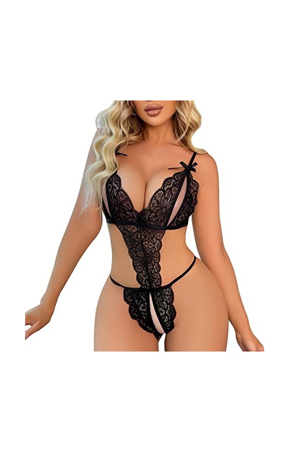Fulidngzg Lingerie pour femme - Lingerie transparente - Nuisette SM - Body érotique - Noir - Lingerie sexy - Lingerie sexy - 