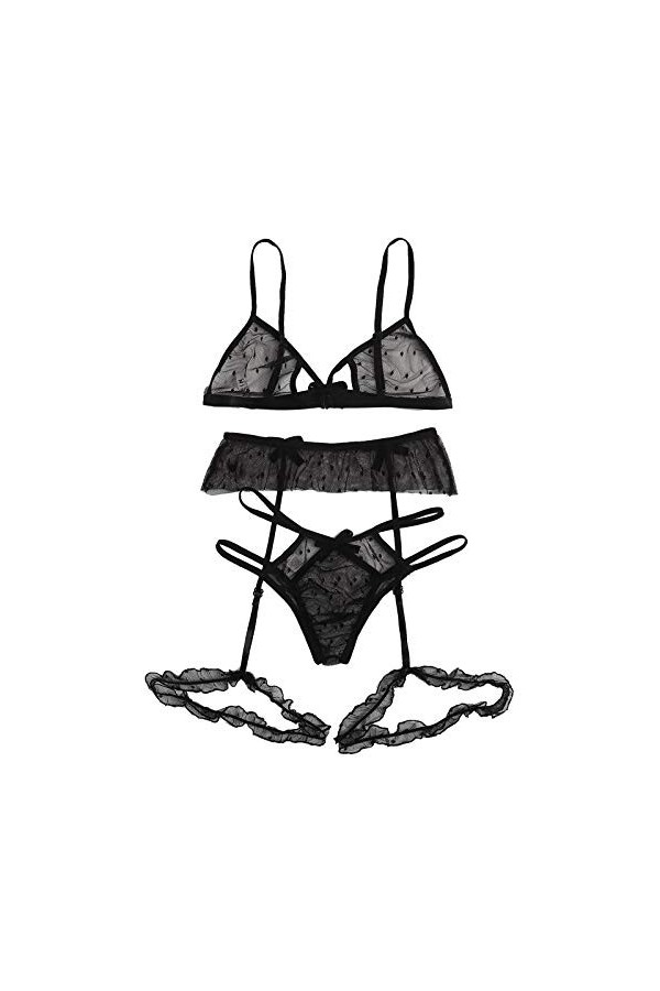 Soutien-Gorge Sexy et Culotte en Dentelle Lingerie Résille Vêtements de Nuit Résille Creux Lingerie Sexy pour Femme Lingerie 