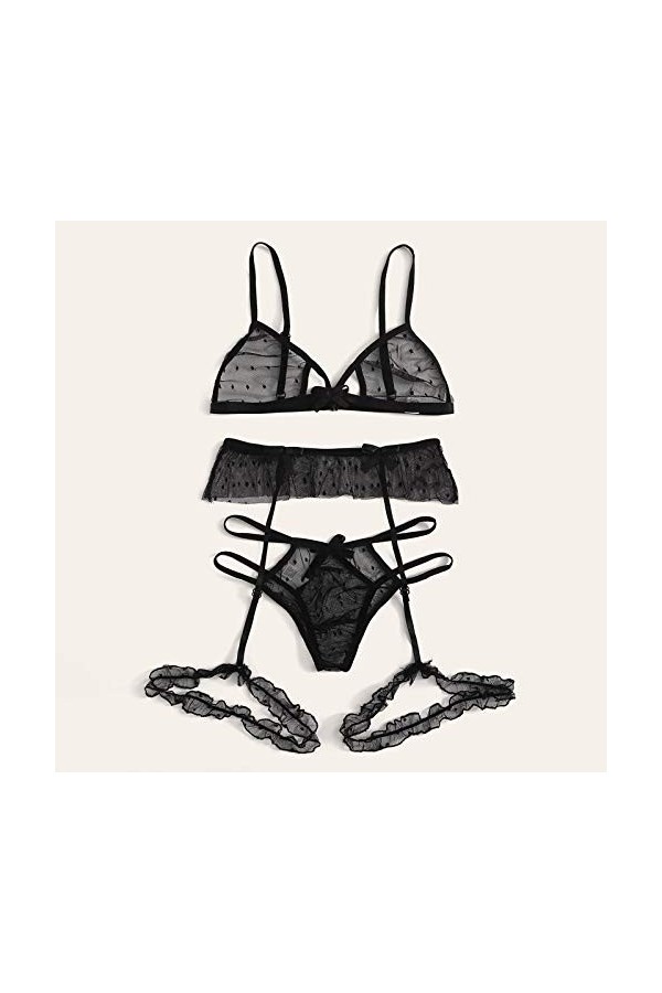 Soutien-Gorge Sexy et Culotte en Dentelle Lingerie Résille Vêtements de Nuit Résille Creux Lingerie Sexy pour Femme Lingerie 