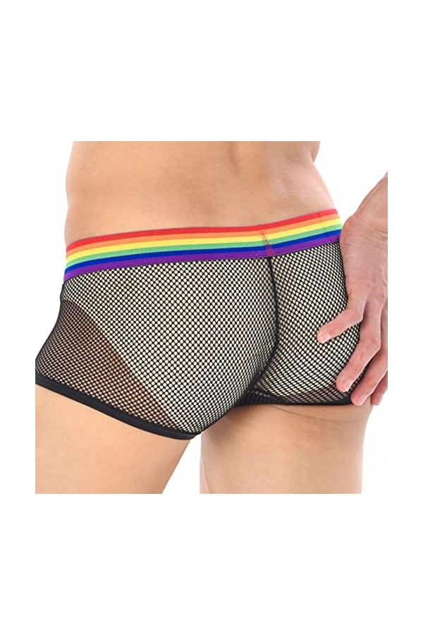 Boxer Homme Maillot de Bain Sexy Briefs Thong Slips pour hommes Culottes à grille sexy pour hommes Slips de ceinture arc-en- 