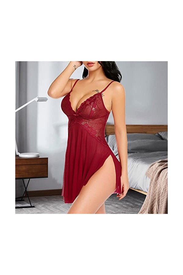 BIISDOST sous-vêtements Sexy pour Femmes vêtements de Nuit Sexy Grande Chemise de Nuit en Dentelle jarretelle Jupe String Noi