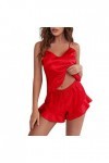 IKFIVQD Lingerie sexy en dentelle pour femmes, sous-vêtements sexy en satin de soie à volants ensembles de pyjamas shorts ens