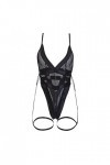 Combinaison ultra fine sexy en maille avec bretelles transparentes et lingerie sexy, Noir , S