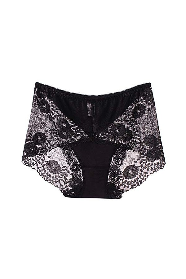 Culotte en Dentelle Transparente pour Dames Sexy de Grande Taille en Coton Creux de qualité Respirante Lingerie Catch Black,