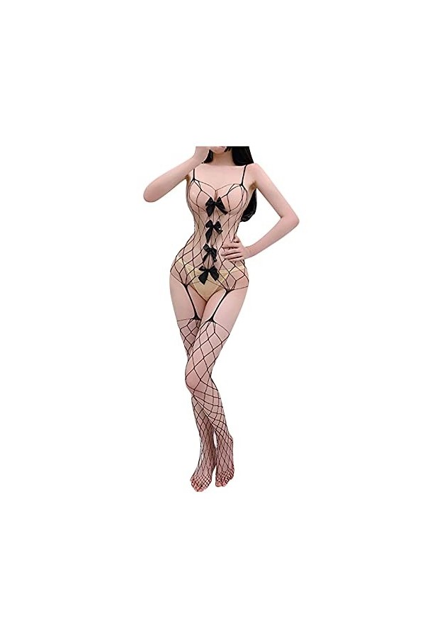 UOWEG sous-vêtements Filet de pêche connecté Sexy Ouvert Lingerie pour Femmes Sexy Bow Ensemble Lingerie Homme Black, One Si