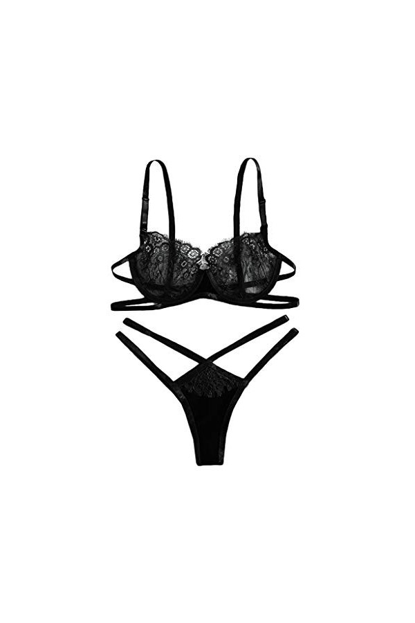 Femme sous-Vetements Sexy Ensemble Soutien Gorge et String Dentelle Lingerie Sexy Ensemble Erotique Vêtements De Nuit 2 Pièce