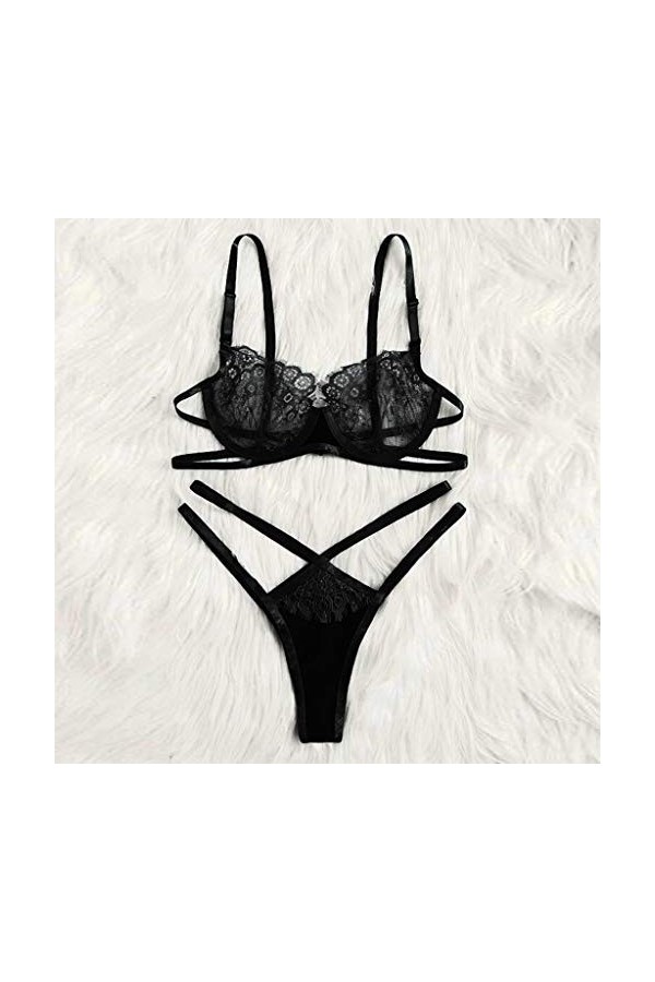 Femme sous-Vetements Sexy Ensemble Soutien Gorge et String Dentelle Lingerie Sexy Ensemble Erotique Vêtements De Nuit 2 Pièce
