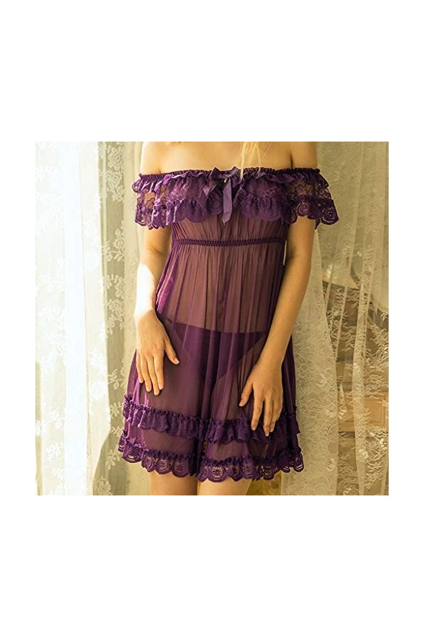 Mini Robe Lingerie Femme Bandage Moulante Nuisette Sexy G-String Ensemble Bretelles Reglables Lingerie Sensuelle Coquin Linge