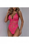 IQYU Bodysuit sexy sexy en dentelle à la mode Sous-vêtements pyjamas Anneau en acier Bretelles Push Bustier Femme, Rose, XL