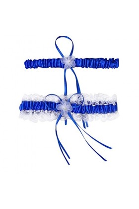 HERSIL Jarretière de mariée en dentelle bleu clair 33-66 cm avec nœud pour bijoux de mariée, cadeau de mariage, bleu foncé, M