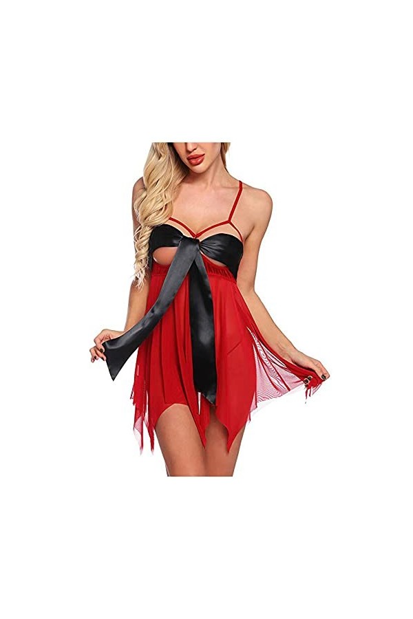 Pdakieyxnd sous-Vetements de Noël Feminins Sexy Ouverte Sensuelle Body Valentin Dentelle String Chaud Féminin Coquin Noir Hot