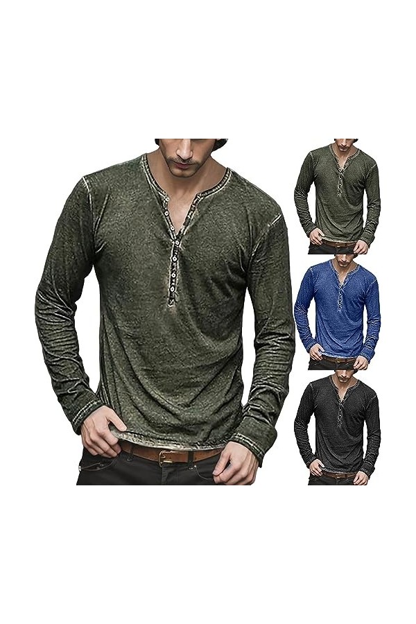 T-shirt à manches longues pour homme - Avec boutonnière - Fonctionnel - Pour le tennis - Décontracté - T-shirt de course - Po