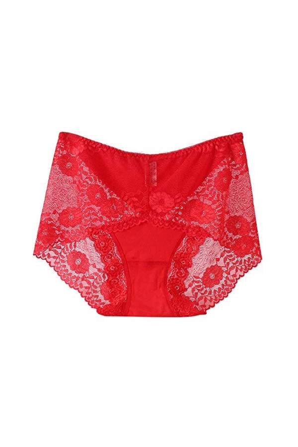 Culotte en Dentelle Transparente pour Dames Sexy de Grande Taille en Coton Creux de qualité Respirante Lingerie Catch Red, L