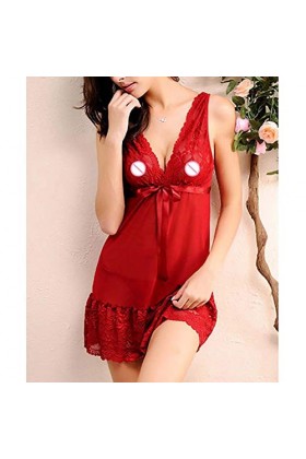 Kisbeibi Ensemble de lingerie sexy pour femme avec bretelles en dentelle et col en V rouge/M 