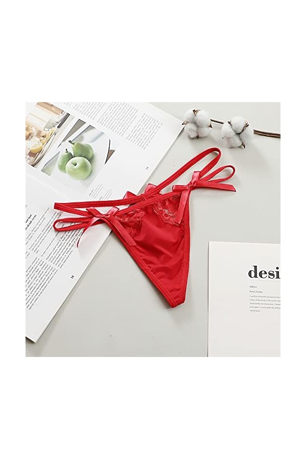 HELLORSOON String Ficelle Femme Sexy Respirabilité en Dentelle Échancré String Noir Charmant Dentelle Coquine sous-vêtements 