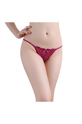 HELLORSOON Slip pour Femme Sexy Dentelle Florale Confortable Échancré String Noir Nuisette Maille Transparente Pyjama sous-vê