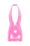 MSemis Robe Sexy Femme Coquine Cuir Moulante Mini Robe Lingerie Erotique Dos Nu Simili Cuir Clubwear Rose L