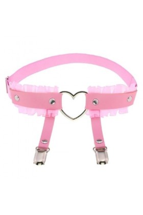 LIUASMUE Double Porte-Jarretelles Gothique avec Dentelle Plissée Chaîne Cuisse en Cuir PU Bijoux Cuisse Élastiques Fête en Bo