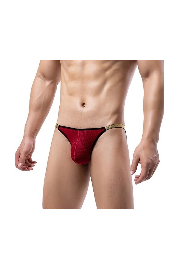 Faringoto Sous-vêtements sexy taille basse pour homme, string respirant, Rouge, Medium