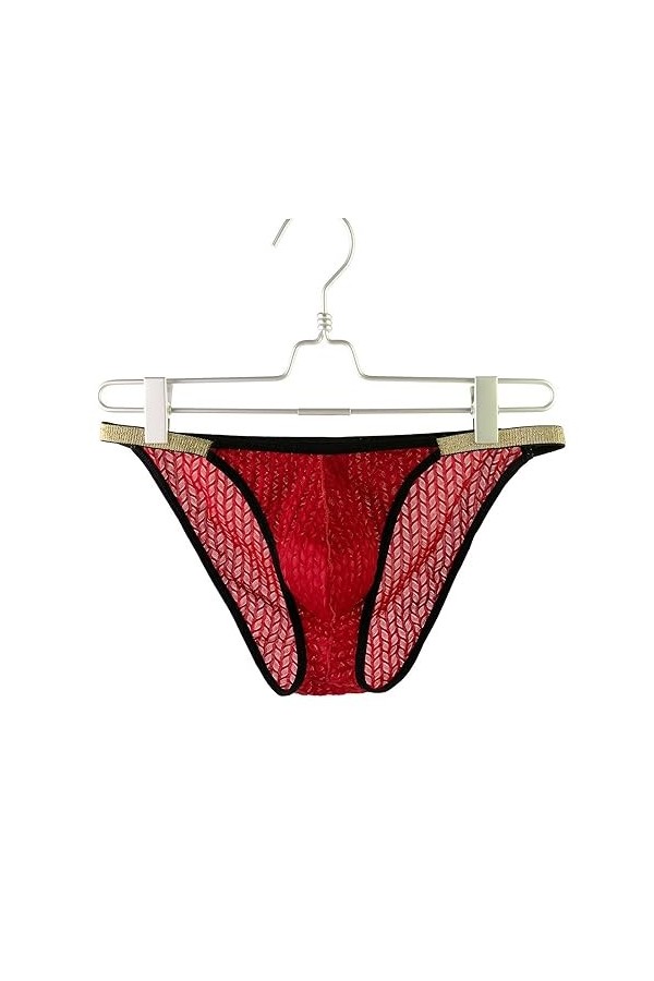 Faringoto Sous-vêtements sexy taille basse pour homme, string respirant, Rouge, Medium
