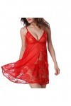 PANPANY Sexy Ladies Lingerie Sleepwear Femmes Plus Taille Dentelle Bow sous-vêtements Robe de Nuit Oups Lingerie Red, M 